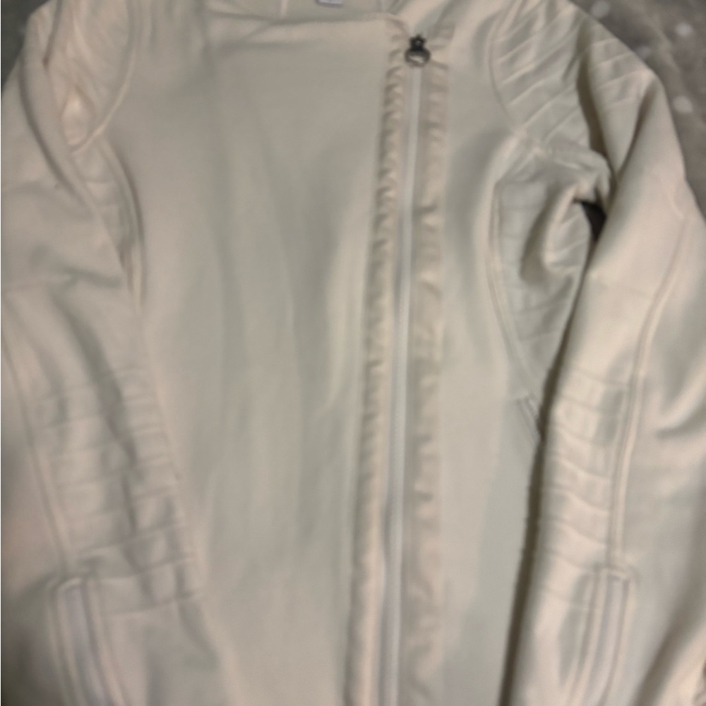 Athleta Cream Asymmetrical Zip Bomber Jacket